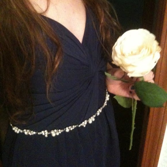 Marine/Navy Chiffon Bridesmaid Dress with Beaded Belt - Picture 1 of 7